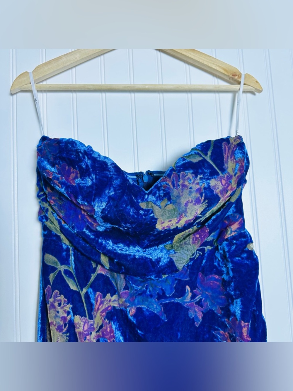 Lulu's Exquisite Blue Floral Burnout Velvet Strapless Maxi Dress M NWT NightOut - Picture 11 of 15